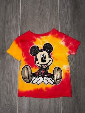 Mickey Mouse Tie-Dye Kids Tee - Red & Yellow